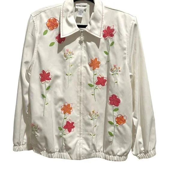 Alfred Dunner 90s Y2K Floral Pink White Zip Up Jacket Size 12 Cottagecore, - Picture 1 of 10